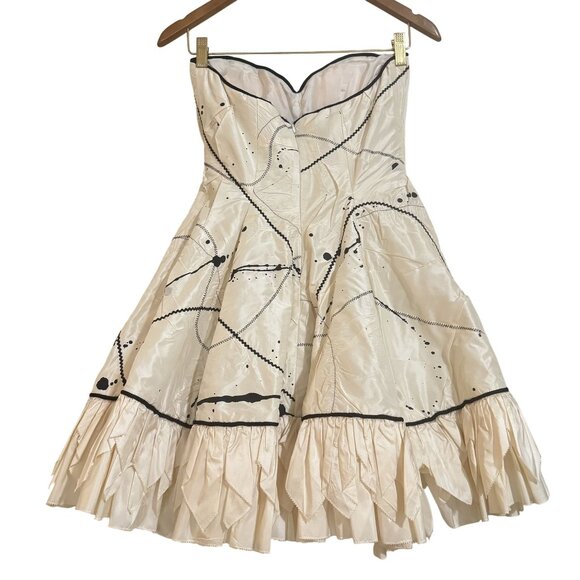 Vintage Fabrice Bergdorf Goodman 80s White Strapless Silk Silhouette Dress P - Picture 2 of 9